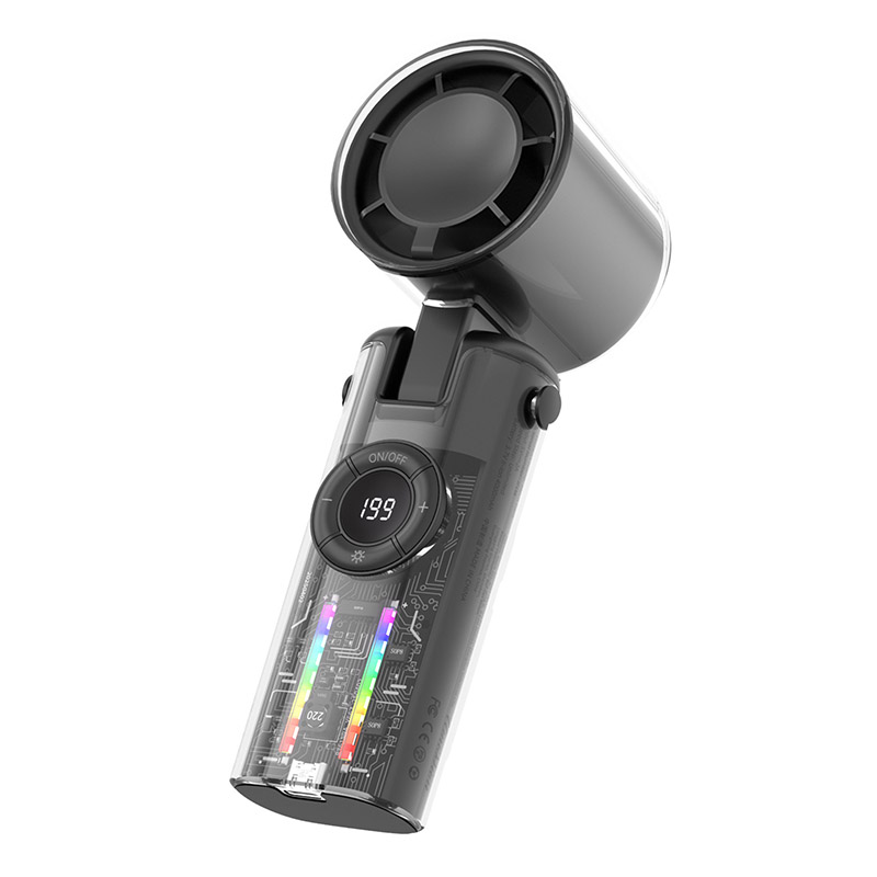 OEM/ODM Manufacturer for Custom Appearance Design | Transparent Mecha-Style High-Speed Mini Fan | 199-Level Adjustable Wind Speed | Semiconductor Cooling | Digital Display | Foldable & Wearable Design