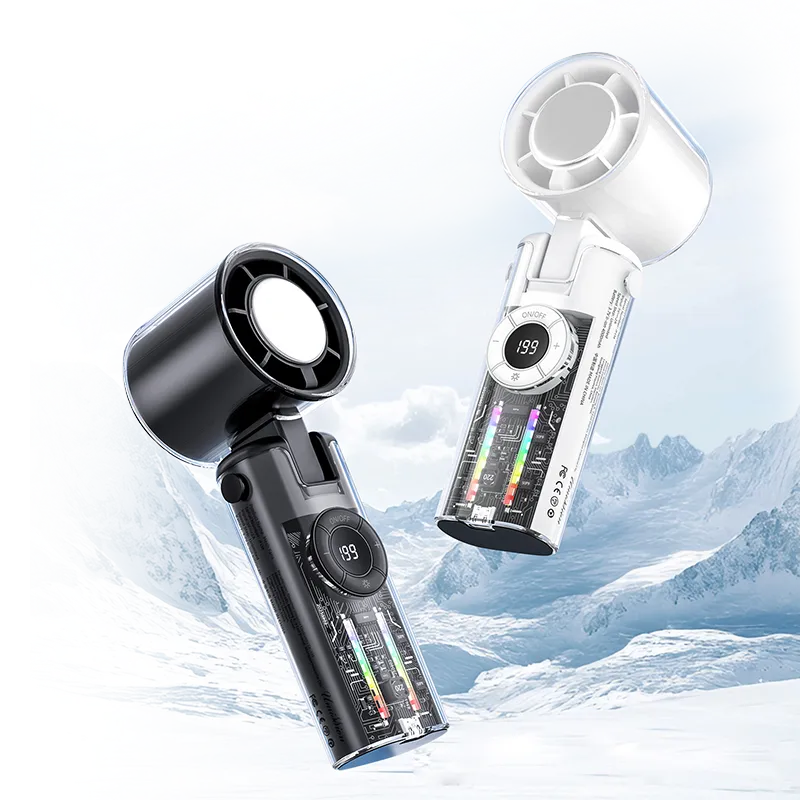 Transparent Mecha-Style Turbo Mini Fan with High-Speed Cooling Power