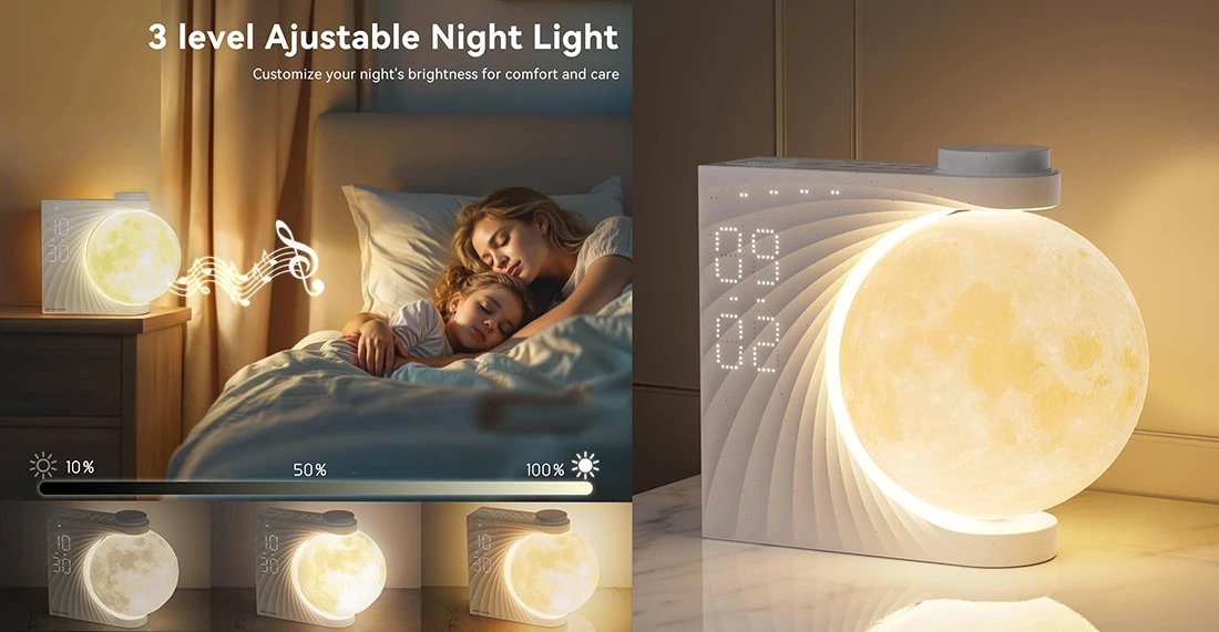 Veilleuse lune RETEYUNG pour chambre d'enfant (Veilleuse d'aide au sommeil avec alarme lever de soleil)
