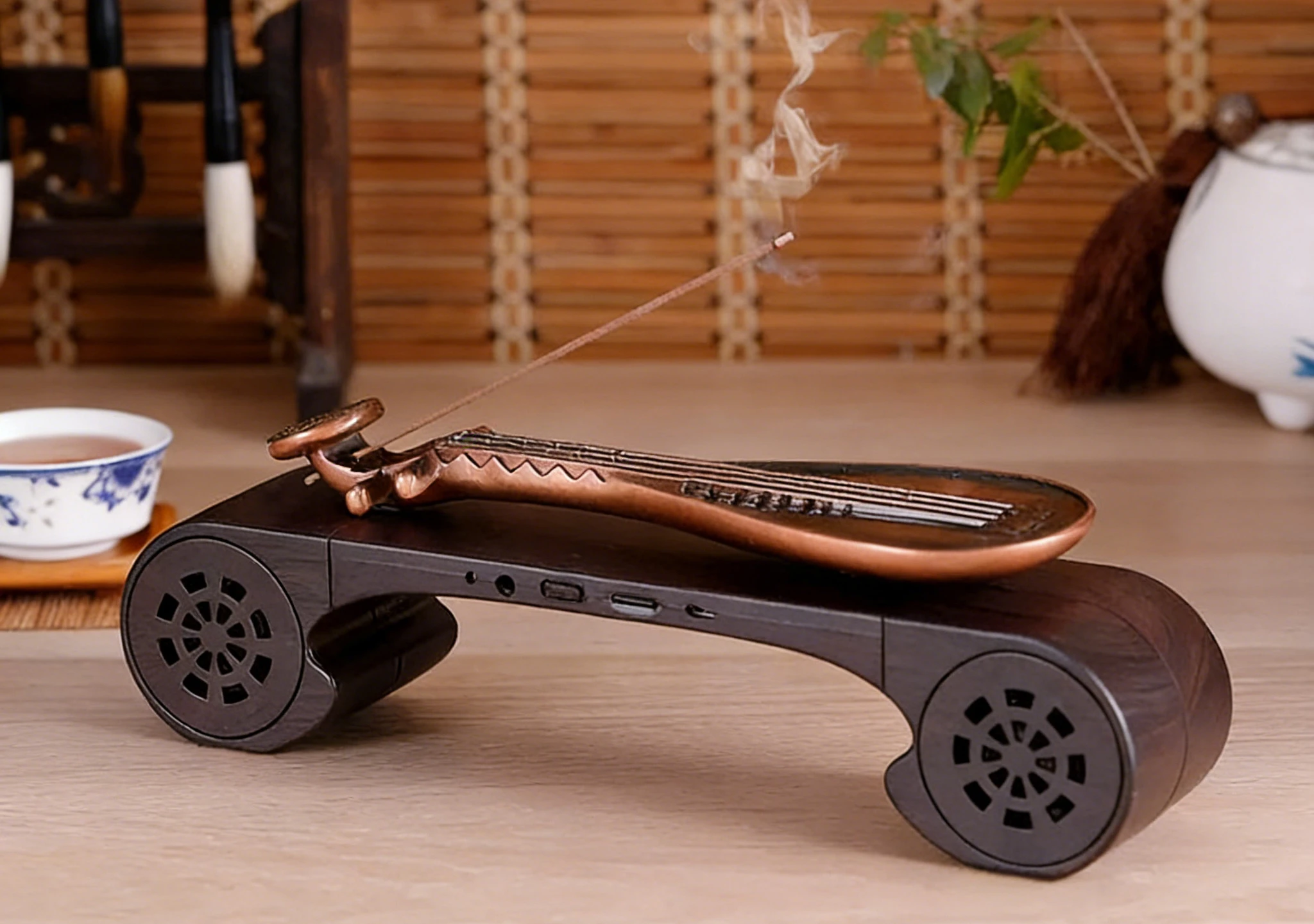 Vintage Tabletop Incense Burner with Guqin-Inspired Design