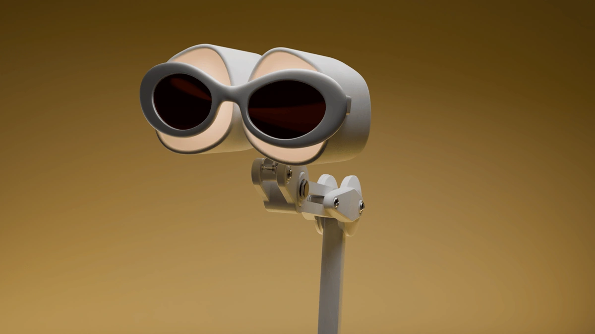 Opaque magnetic sunglasses cover the front of Ongo's two round lamp heads in an official image